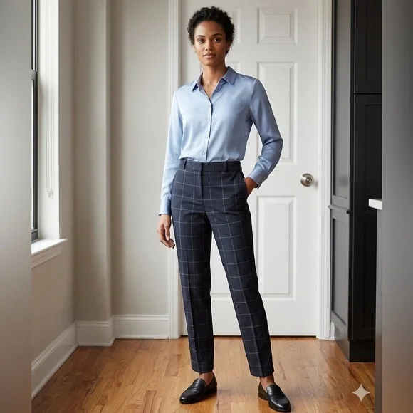 Banana Republic Women’s 2 Avery Blue Windowpane Plaid Crop Trouser Dress Pant XS - Picture 1 of 16